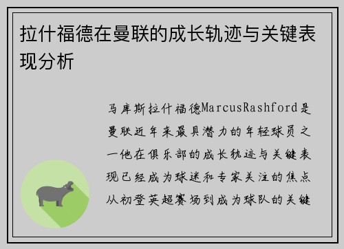 拉什福德在曼联的成长轨迹与关键表现分析