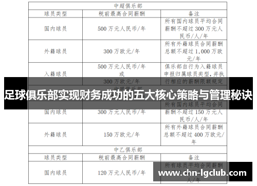 足球俱乐部实现财务成功的五大核心策略与管理秘诀 足球俱乐部实现财务成功的五大核心策略与管理秘诀